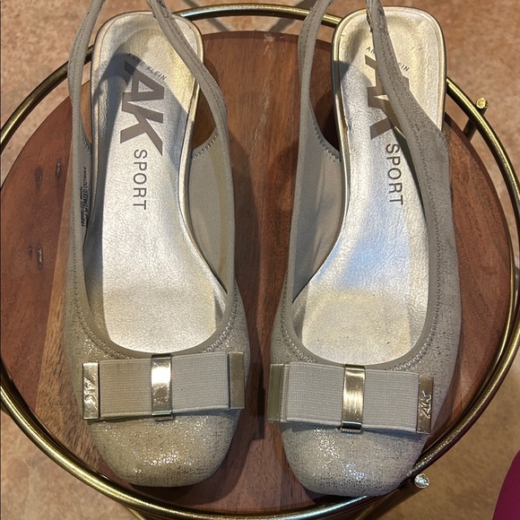 Anne Klein Shoes - AK Sports Gold light gray tan Slingback Ballet Shoes, Size 7M